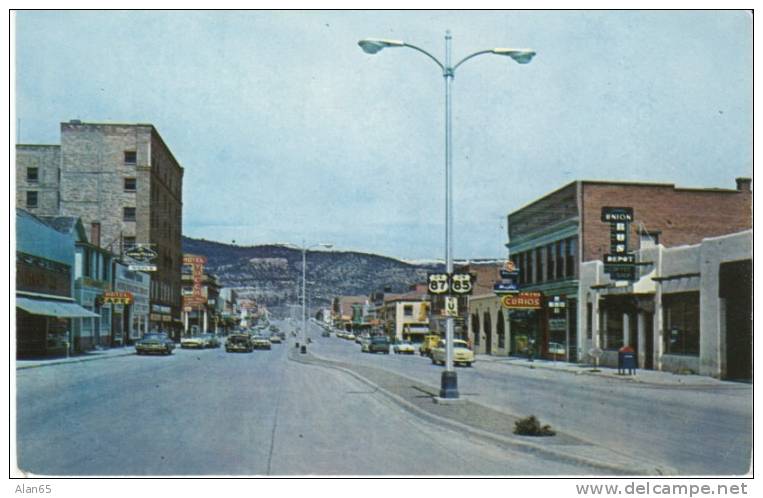 Raton NM New Mexico, Main Street Scene, Autos, Union Bus Depot On C1960s Vintage Postcard - Andere & Zonder Classificatie