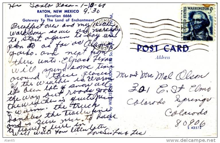 Raton NM New Mexico, Main Street Scene, Autos, Union Bus Depot On C1960s Vintage Postcard - Autres & Non Classés