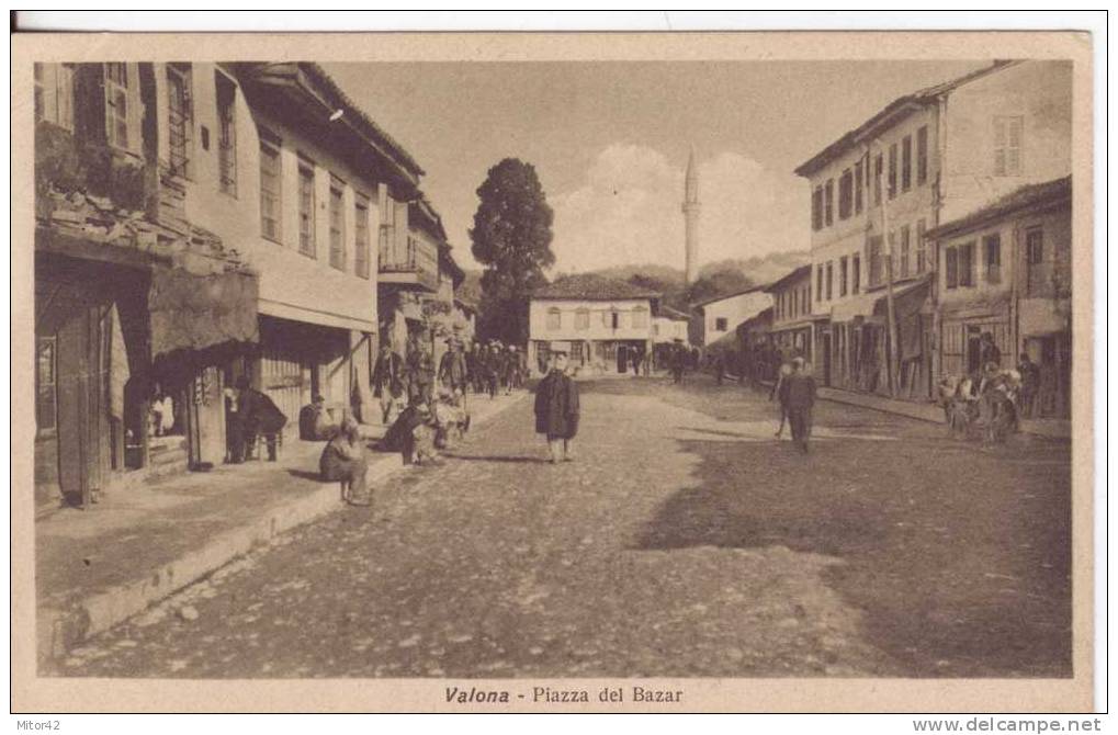 18-Albania-Ex Italia-Occupazione Valona-Piazza Del Bazar-Animata. - Albania
