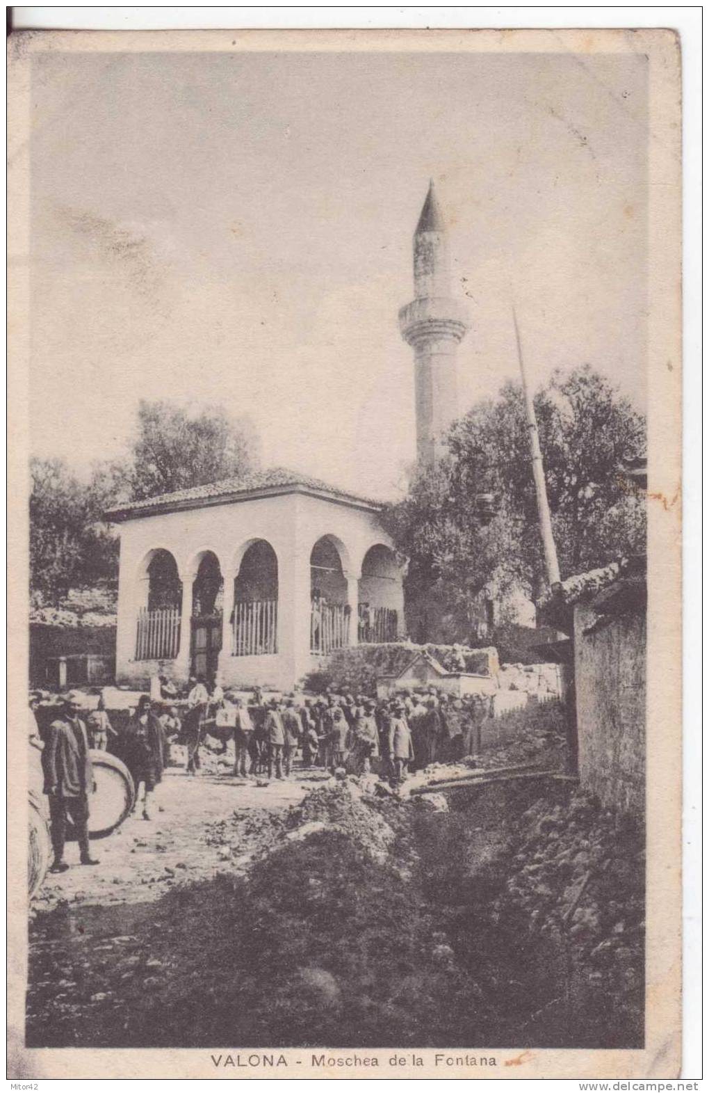 11-Albania-Ex Italia-Occupazione Valona- Moschea De La Fontana-v-1918 Senza Francobollo. - Albania