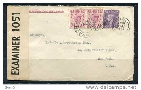 Great Britain 1942 Cover Sent To USA Censored - Fiscale Zegels