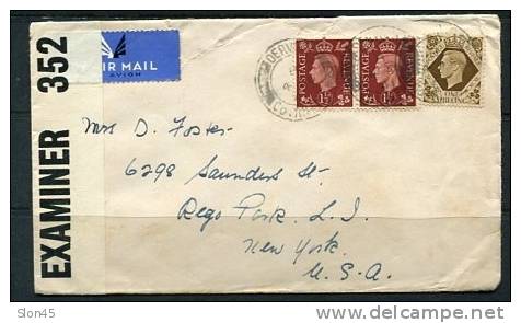 Great Britain 1941 Cover Sent To USA Censored - Fiscale Zegels