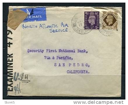 Great Britain 1944Cover Sent To USA Censored - Fiscali