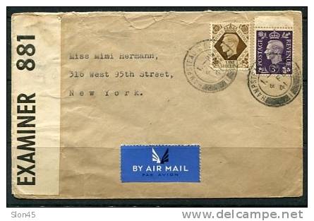 Great Britain 1941  Cover Sent To USA Censored - Fiscali
