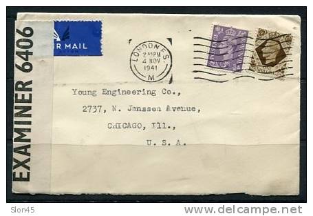Great Britain 1941  Cover Sent To USA Censored - Steuermarken