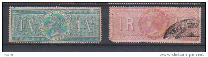 British India Used 2 Value  Fiscal & Revenue,  Queen Victoria , Filler, As Scan - 1858-79 Compagnia Delle Indie E Regno Della Regina