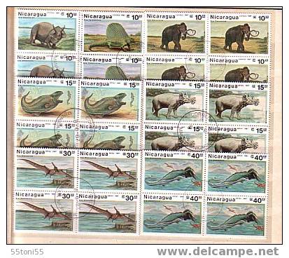 NICARAGUA 1987 DINOSAURS 7v.-used  Block Of Four - Nicaragua