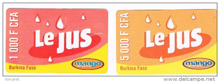 BURKINA FASO  -  TELECEL (GSM RECHARGE)  - MANGO: LE JUS (LOT OF 2:1000, 5000 EXP. 26.6.2011)   - USED  - RIF. 369 - Burkina Faso