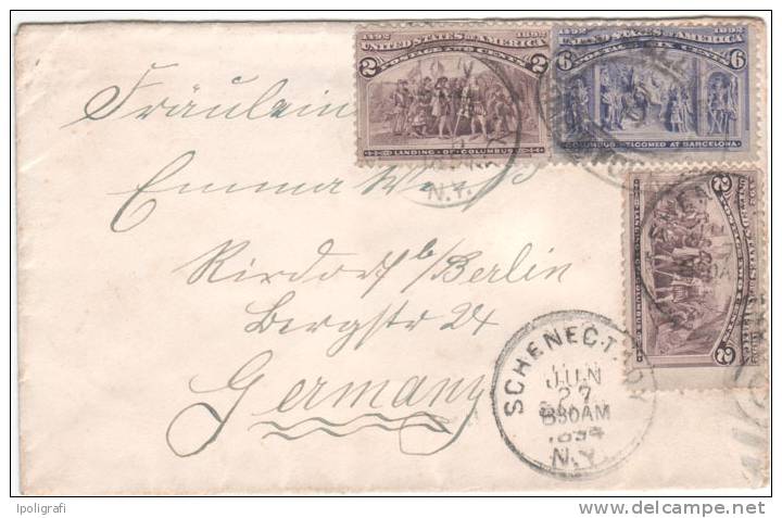 USA - 1894 - Letter From Schenectady (NY) To Germany With 3 Stamps From The Columbian Serie - 7-6-1894 - Briefe U. Dokumente