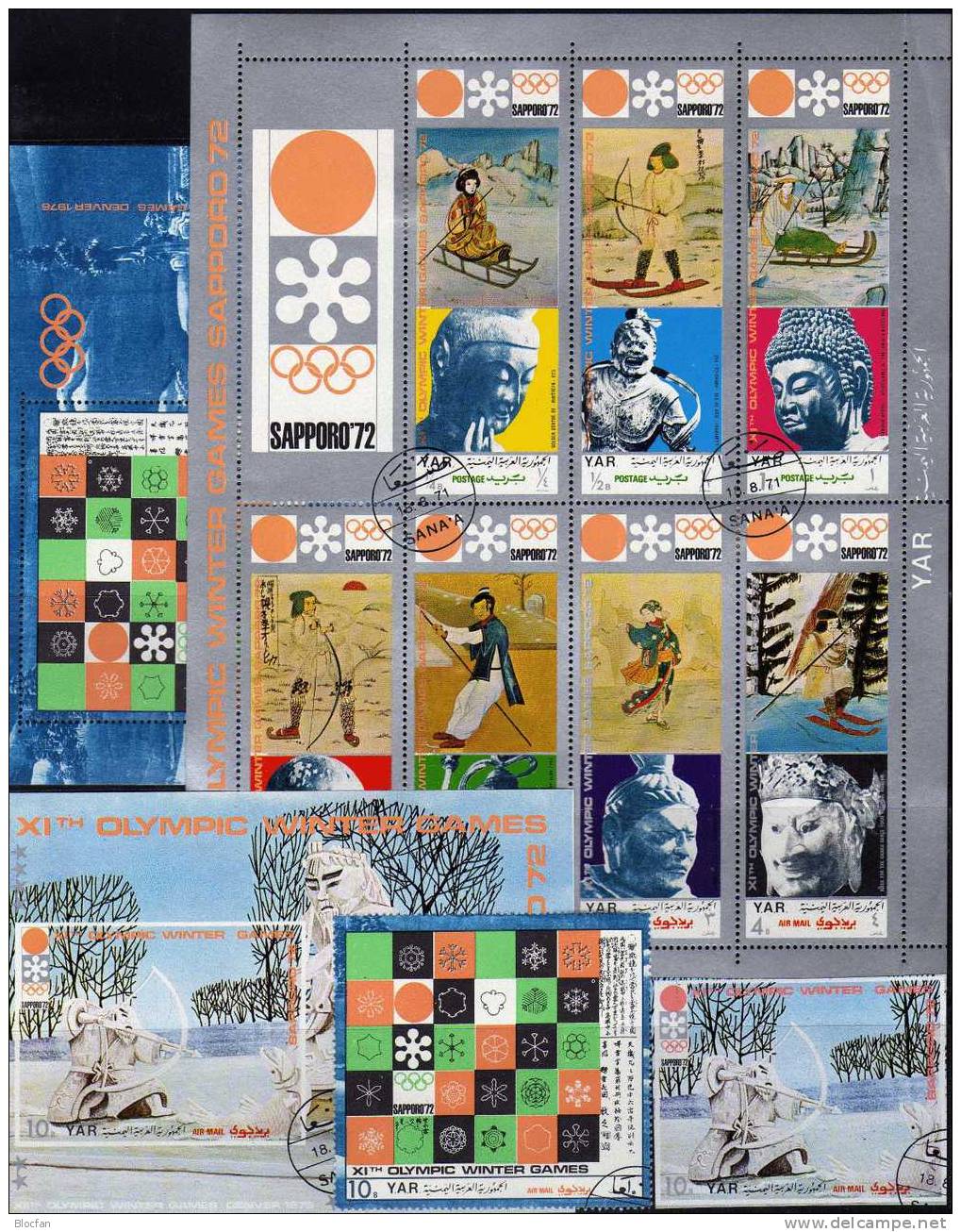Eiskristalle 1971 Jemen 1353/9 KB, BM,Block 161 Plus 162 O 35€ Schütze Olympia Sapporo Skiiing Olympic Sheetlet Of Yemen - Costumes