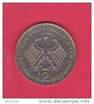 Deutsche Mark - 2 D-Mark - 1989 D Kurt Schumacher  - Auflage 10,5 Mill. Zustand GUT - 2 Scan - - 2 Mark