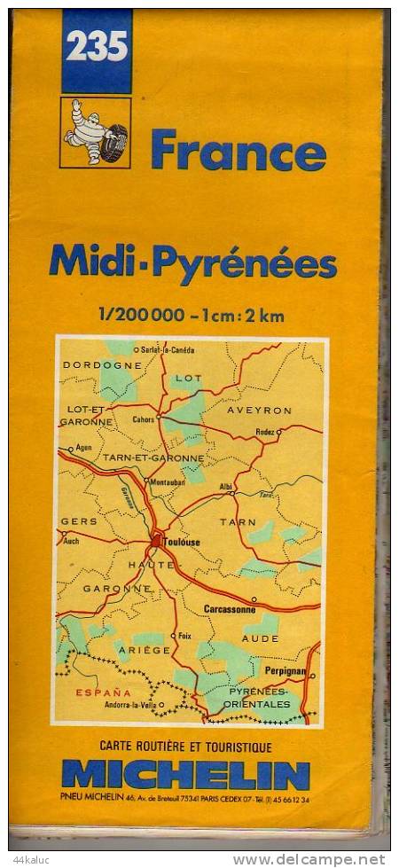 Carte MICHELIN  MIDI PYRENEES N° 235 Datée 1988/1989 - Roadmaps