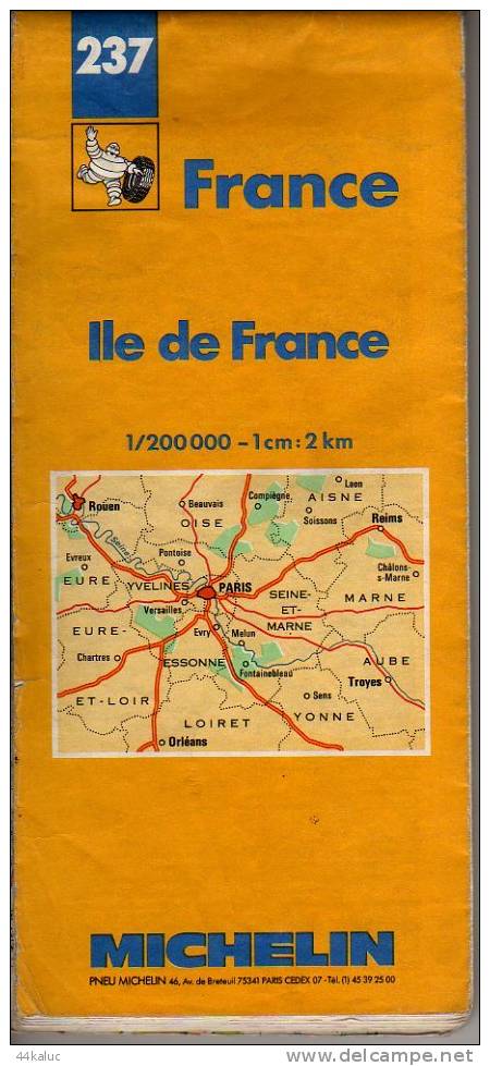 Carte MICHELIN  ILE DE FRANCE N° 237   Datée 1988 - Cartes Routières