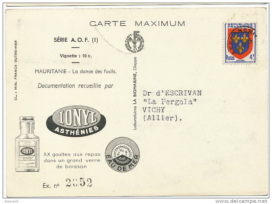 Carte Maximum Pub Ionyl  La Danse Des Fusils  1952 - Mauritanië