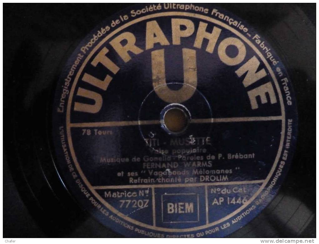 Disque Pour Gramophone 78T- Ultraphone Warms Fernand Et Ses Vagabonds Mélomanes - Titi Musette - 78 T - Grammofoonplaten