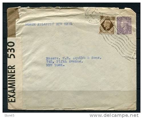 Great Britain 1942 Cover Sent To USA Censored - Fiscale Zegels