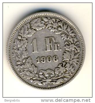 1906 Switzerland  1 Franc Silver In Very Nice Condition - Otros & Sin Clasificación