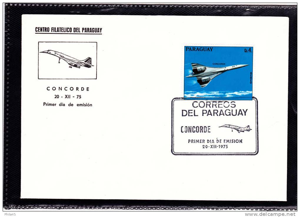 Lettre  PARAGUAY   :  1er Jour D'émission Du CONCORDE , Le 20.12.1975 , N'a Pas Circulé - Paraguay