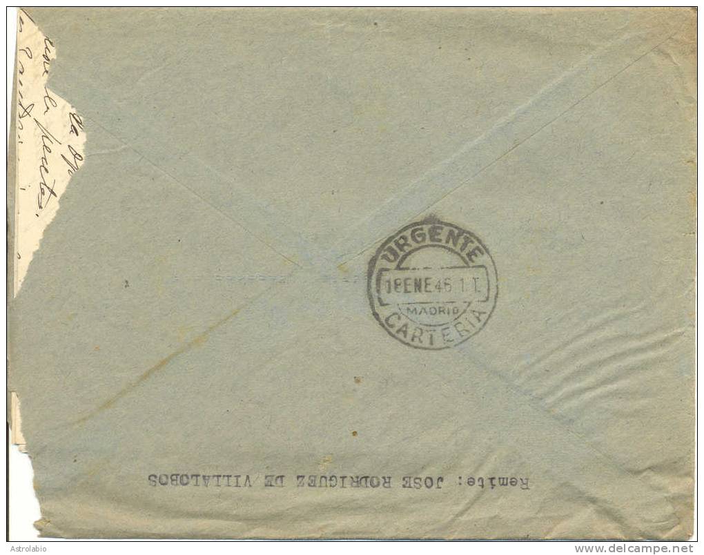 1946 " Certificado De Cáceres A Madrid " Con Sello Urgente " Pegaso ", Llegada. Conserva Texto. Ver 2 Scan - Special Delivery