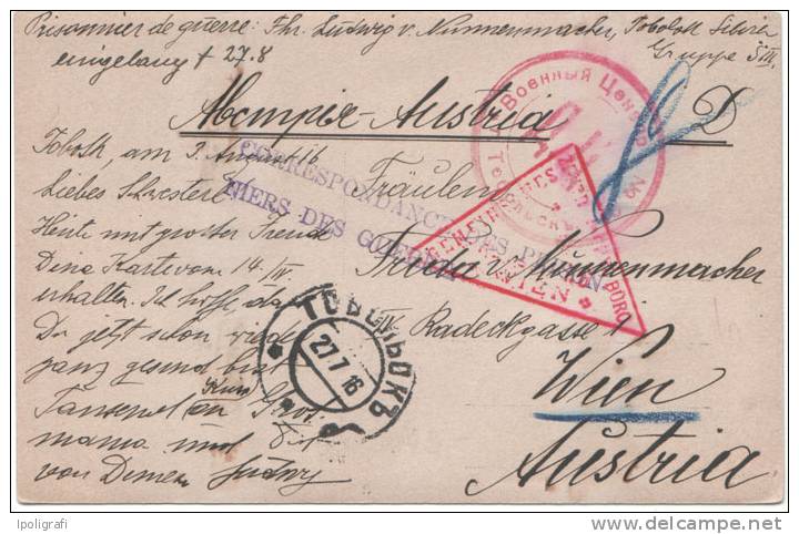 Russia 1916 - Illustrated Card From An Austrian Prisonner Of War Interned At Tobolsk (Siberia) - 27-7-1916 - WW1