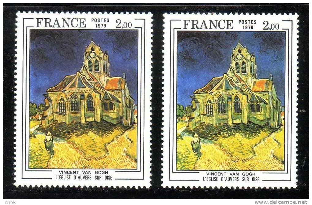 VARIETE: EGLISE D´AUVERS YT2054 EGLISE "VERTE" AVEC TEMOIN - Unused Stamps