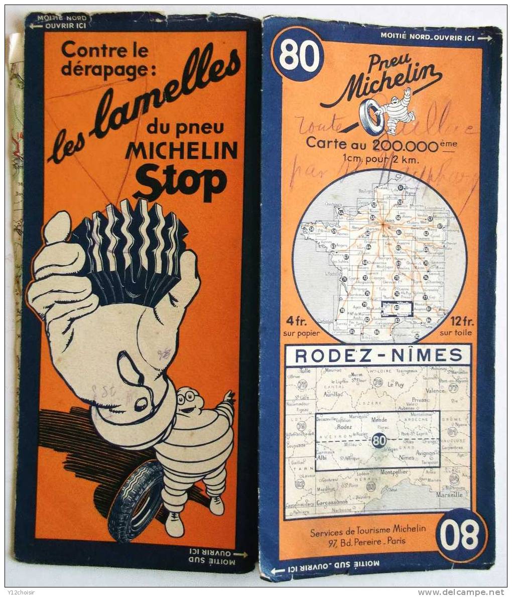 CARTE ROUTIERE MICHELIN 80 RODEZ NIMES DECAZEVILLER MARVEJOLS MONTELIMAR TARASCON ALBI MILLAU NIMES FLORAC ST AFFRIQUE - Roadmaps