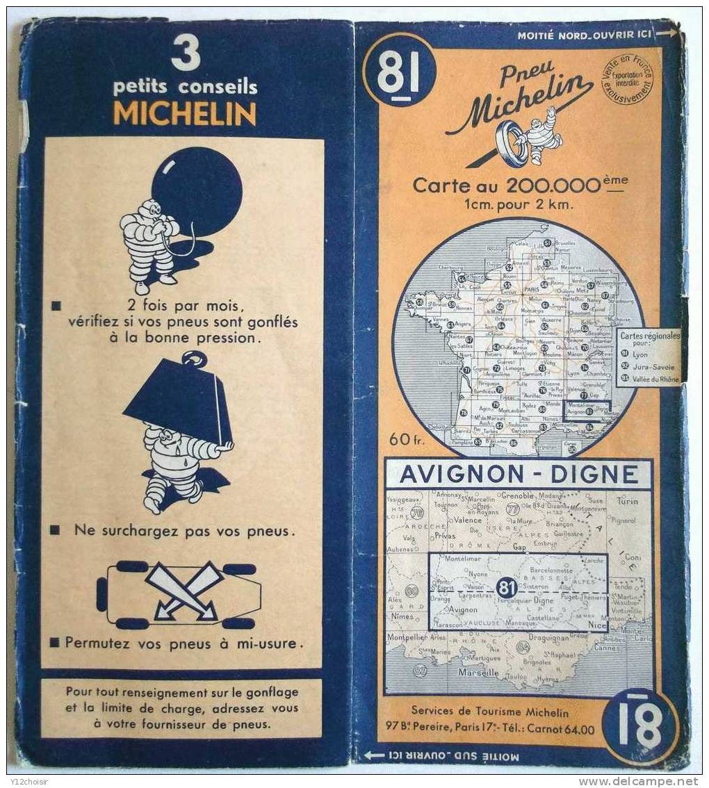 CARTE ROUTIERE 1949 MICHELIN 81 AVIGNON DIGNE MONTELIMAR GAP TARASCON MANOSQUE GRASSE CASTELLANE ORANGE PONT ST ESPRIT - Cartes Routières