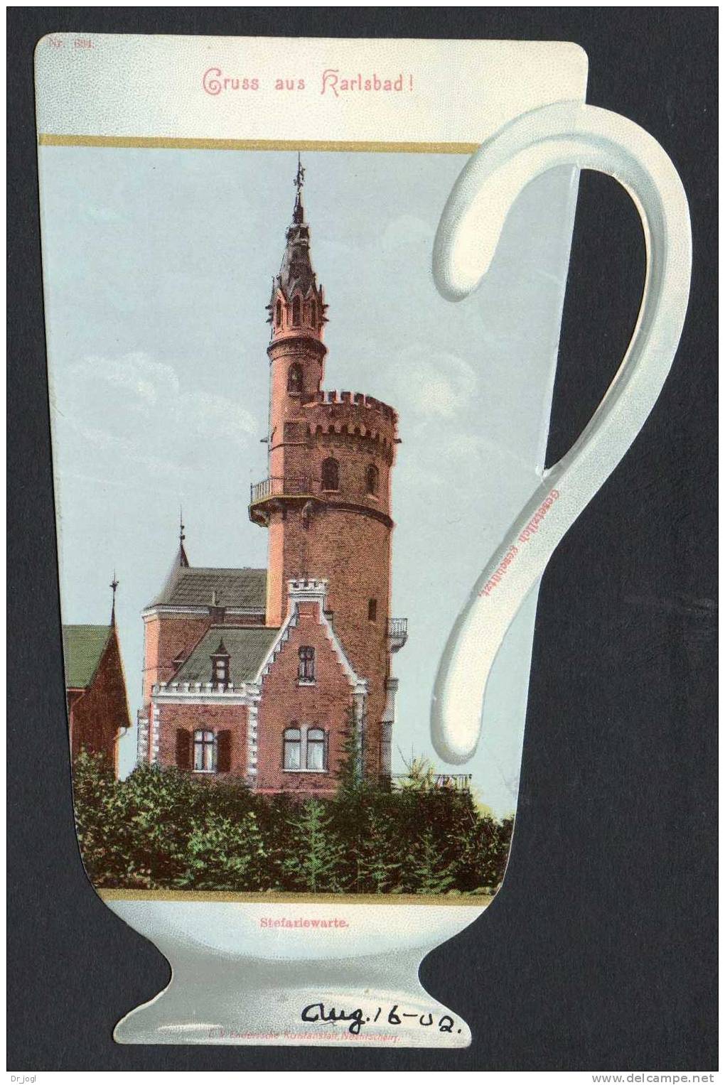 GE177) Gruss Aus Karlsbad - Stefaniewarte - Coffee Cup Cut-to-shape - 1902 - Karlsruhe