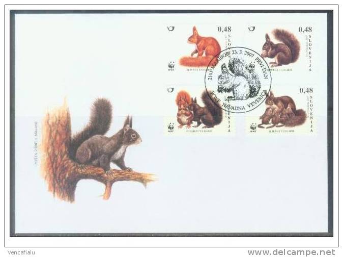 Slovenia 2007  - Squirells, WWF, Lokal (national) FDC - FDC