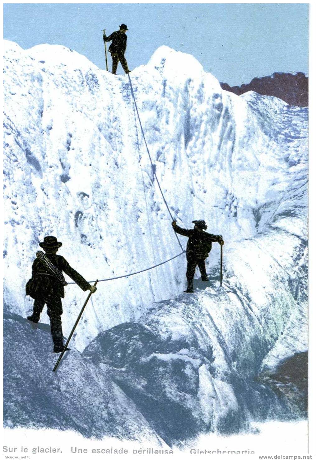 SUR LE GLACIER...UNE ESCALADE PERILLEUSE..CPA SUISSE ANIMEE - Escalada