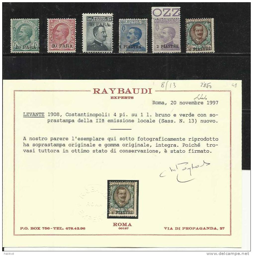 LEVANTE COSTANTINOPOLI 1908 SERIETTA COMPLETA 6 VALORI MNH CERTIFICATA - Europese En Aziatische Kantoren