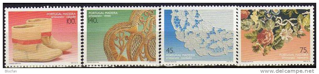 Kunst-Handwerk auf Portugal Madeira 172/5 plus 178/1 ** 9€ Stickerei Teppich Schuh Korbflechterei Truhe Mütze Brot-Figur