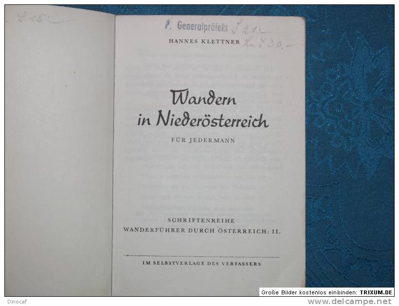 Wandern In Niederösterreich Hannes Klettner 1960, Map + 204 Seiten - Old Books