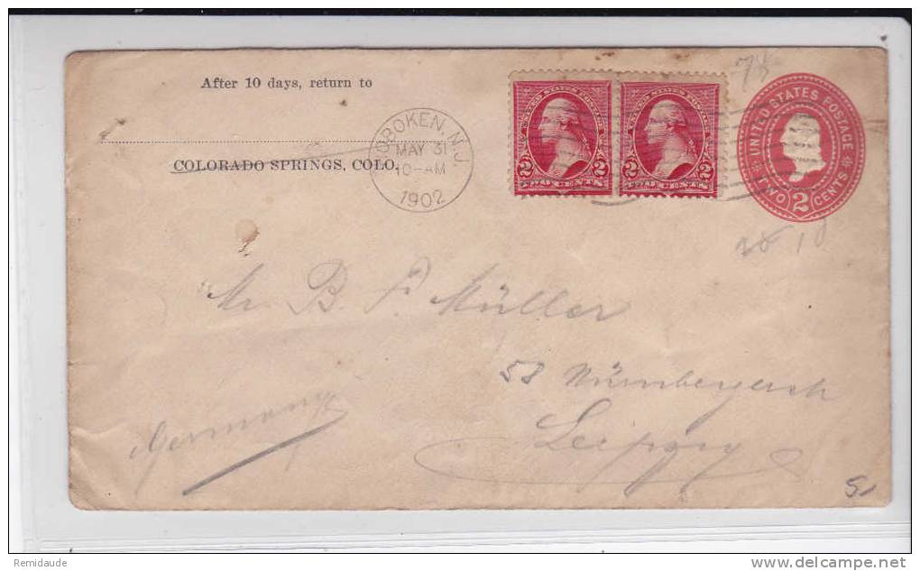 USA  - 1902 - ENTIER ENVELOPPE  De HOBOKEN NJ Pour LEIPZIG (GERMANY) - 1901-20
