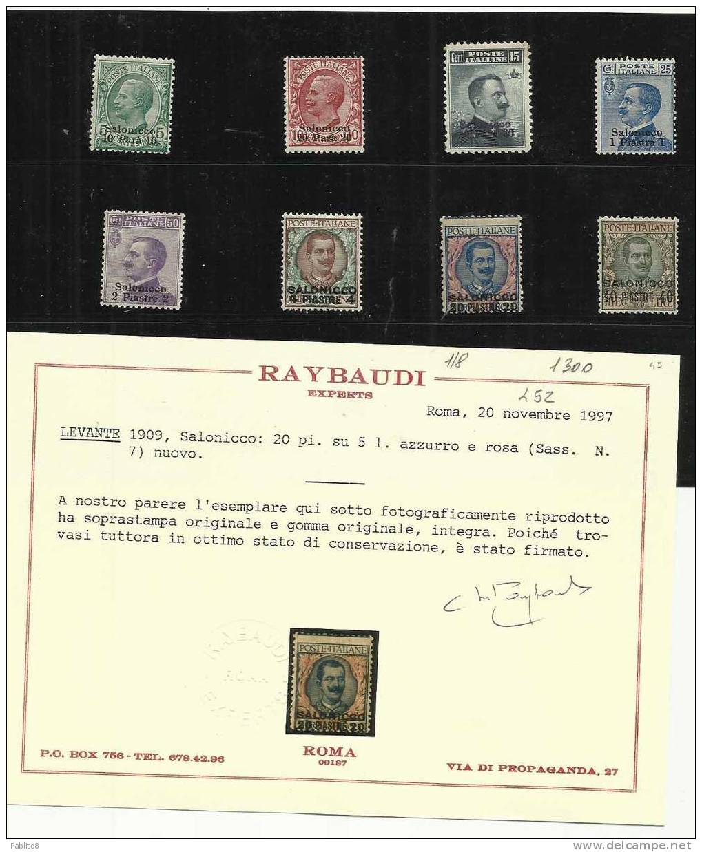 LEVANTE SALONICCO 1909 - 1911 SERIE COMPLETA COMPLETE SET 8 VALORI MNH CERTIFICATO - Bureaux D'Europe & D'Asie