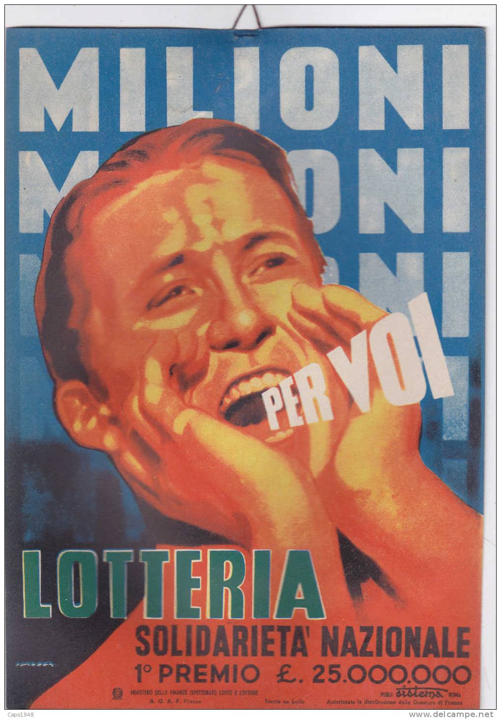 LOCANDINA LOTTERIA DELLA SOLIDARIETA'  NAZIONALE 1949 FIRMA VANIA CM.17X24    2 --0882-11400 - Lotterielose