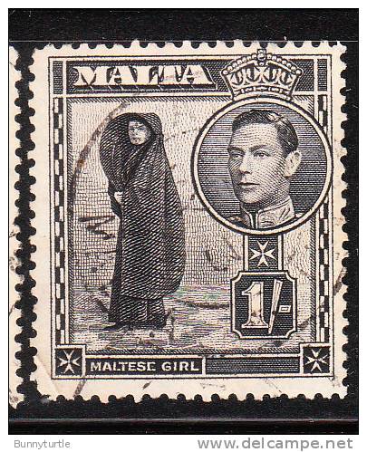 Malta 1938-43 King George Woman In Faldetta 1sh Used - Malta (...-1964)
