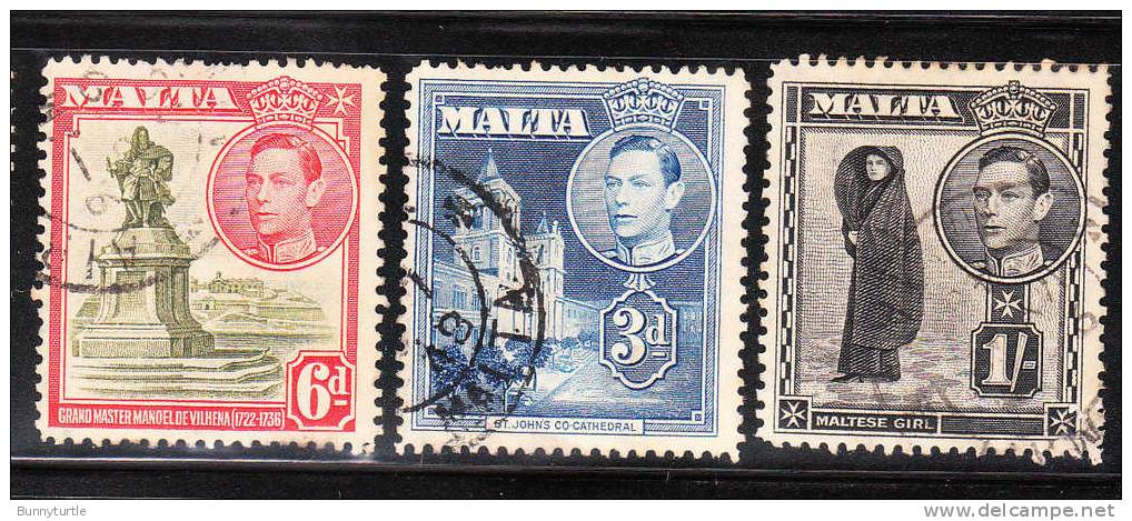 Malta 1938-43 KG Def 3v Used - Malte (...-1964)