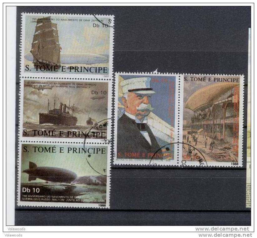 Sao Tome & Principe - Serie Completa Usata: 150° Anniversario Della Nascita Di Zeppelin - Zeppelins