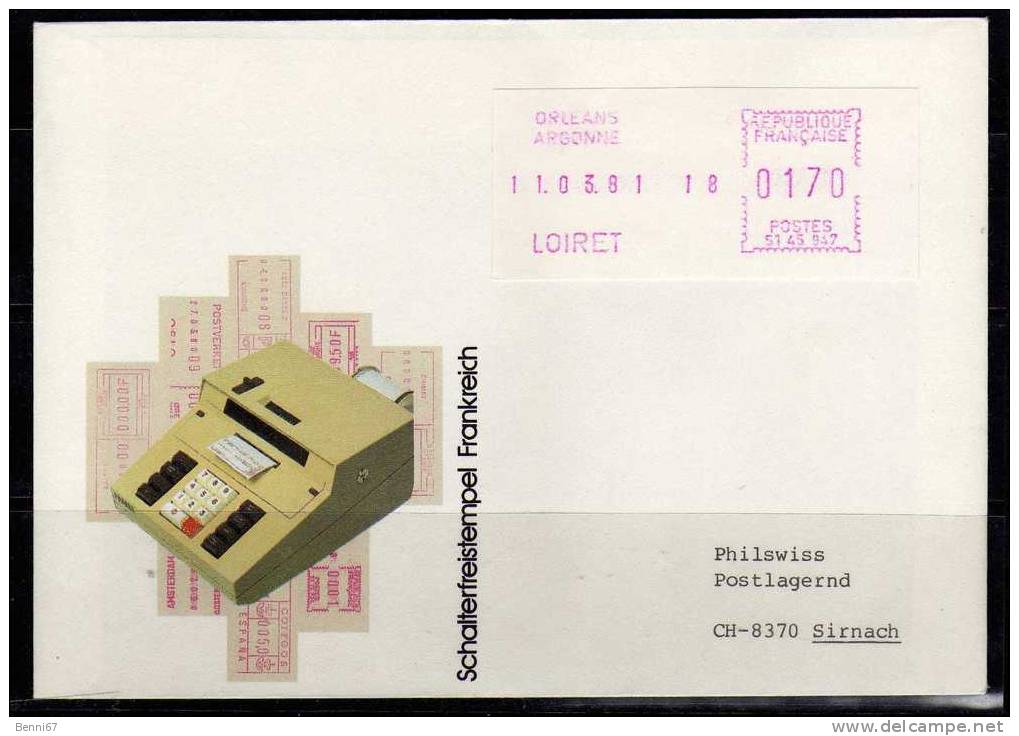 FRANCE 1981 Distributeur 11.03.81 Orleans Argonne Tarif Pour La Suisse - Briefe U. Dokumente