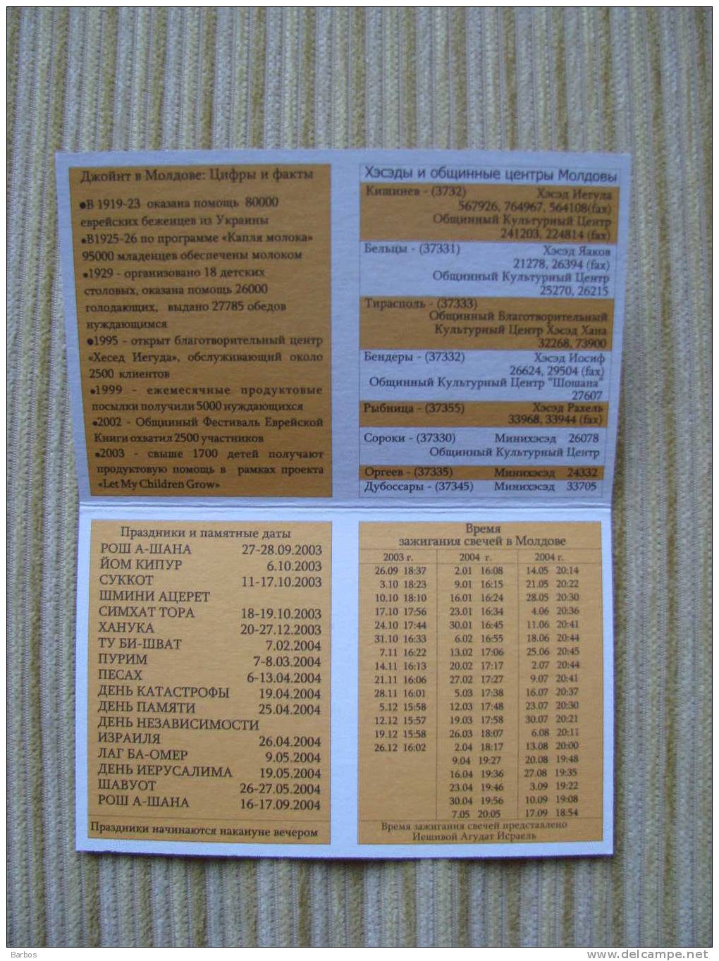 Moldova  ; Jewish  Calendars - Big : 2001-...