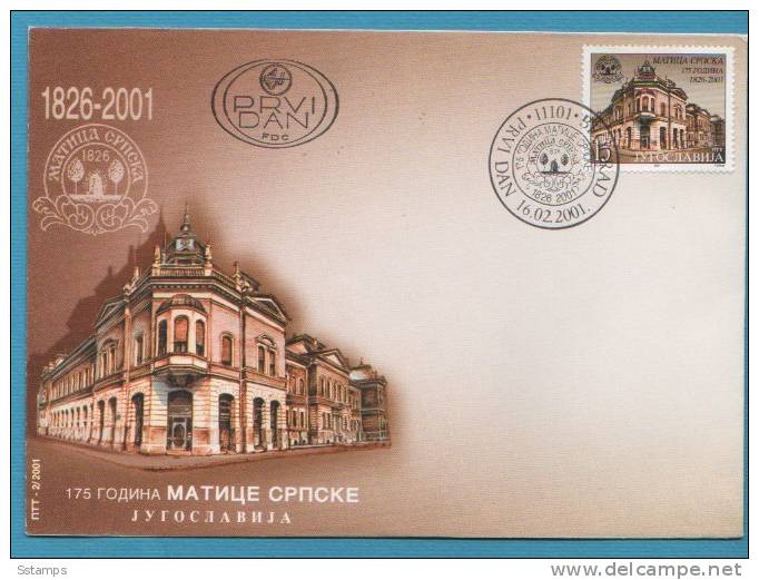 2001-YU   JUGOSLAVIJA JUGOSLAWIEN JUGOSLAVIA CULTURA MATICA SRPSKA  FDC - Lettres & Documents