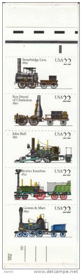 BK163, Complete Booklet Sc# 2362-2366, Steam Locomotives, Railroad Train Topic, 22-cent Stamps Booklet Of 20 - 1981-...