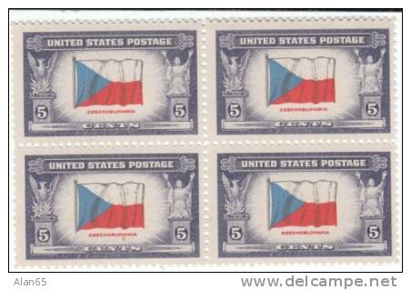 #910 Block Of 4, Mint 5-cent Overrun Countries Issue, Czechoslovakia Flag Stamp - Unused Stamps