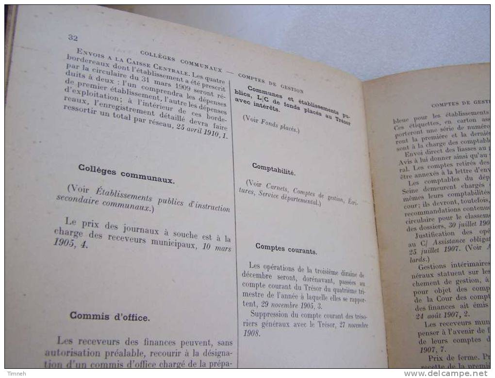 TABLE ALPHABETIQUE DES CIRCULAIRES DE LA COMPTABILITE PUBLIQUE - II.1905-1910-BERGER-LEVRAULT ET CIE-LEPETIT BELOT- - Boekhouding & Beheer