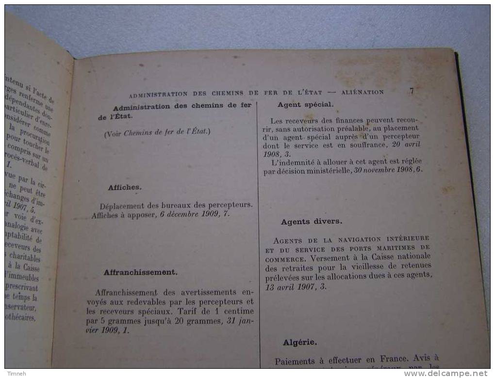 TABLE ALPHABETIQUE DES CIRCULAIRES DE LA COMPTABILITE PUBLIQUE - II.1905-1910-BERGER-LEVRAULT ET CIE-LEPETIT BELOT-