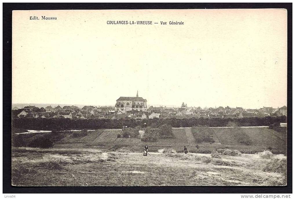 CPA  ANCIENNE- FRANCE- COULANGES-LA-VINEUSE (89)- VUE GENERALE DU VILLAGE ET DES CULTURES  ANIMÉES- TRAVAUX DES FOINS- - Coulanges La Vineuse