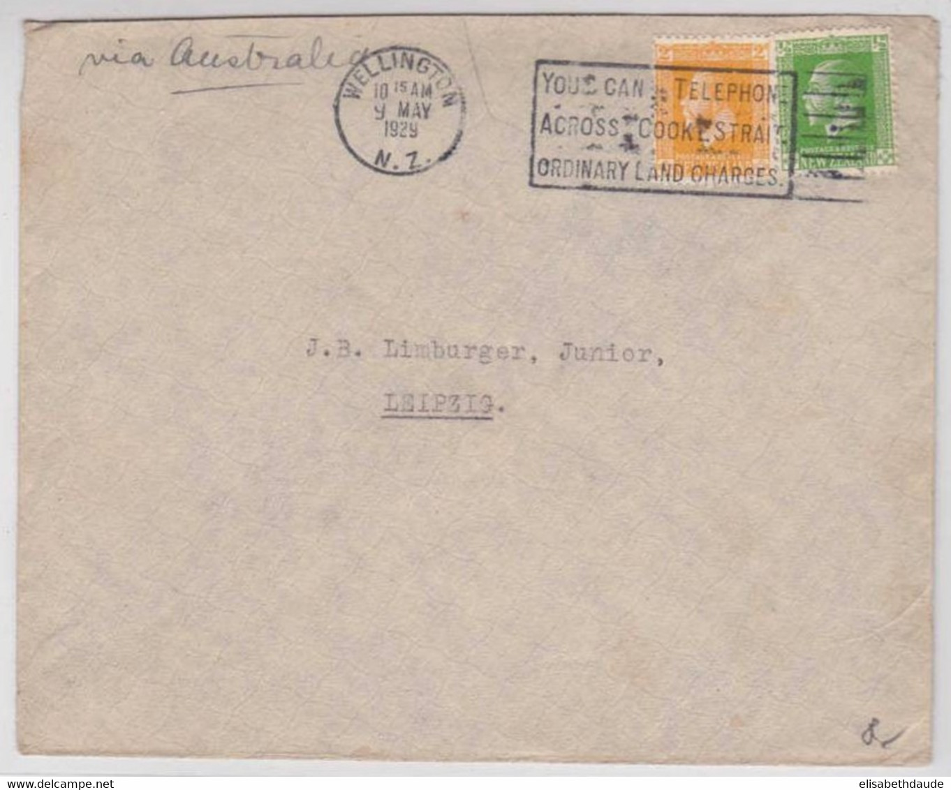 NOUVELLE ZELANDE  - 1929 - LETTRE De WELLINGTON Pour LEIPZIG (GERMANY) - Lettres & Documents