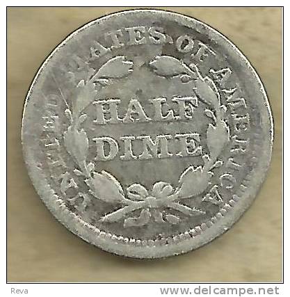 UNITED STATES USA  HALF DIME (5 CENTS) WREATH FRONT SEATED LIBERTY BACK 1857 KM62 SCARCE READ DESCRIPTION CAREFULLY !!! - Half Dimes (Mezzi Dimes)