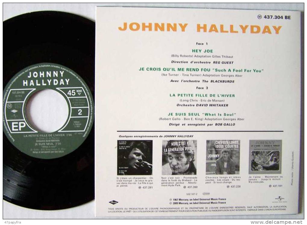 Johnny HALLYDAY RARE 45T VINYLE EP En Excellent état NEUF REEDITION  Hey Joe - Rock